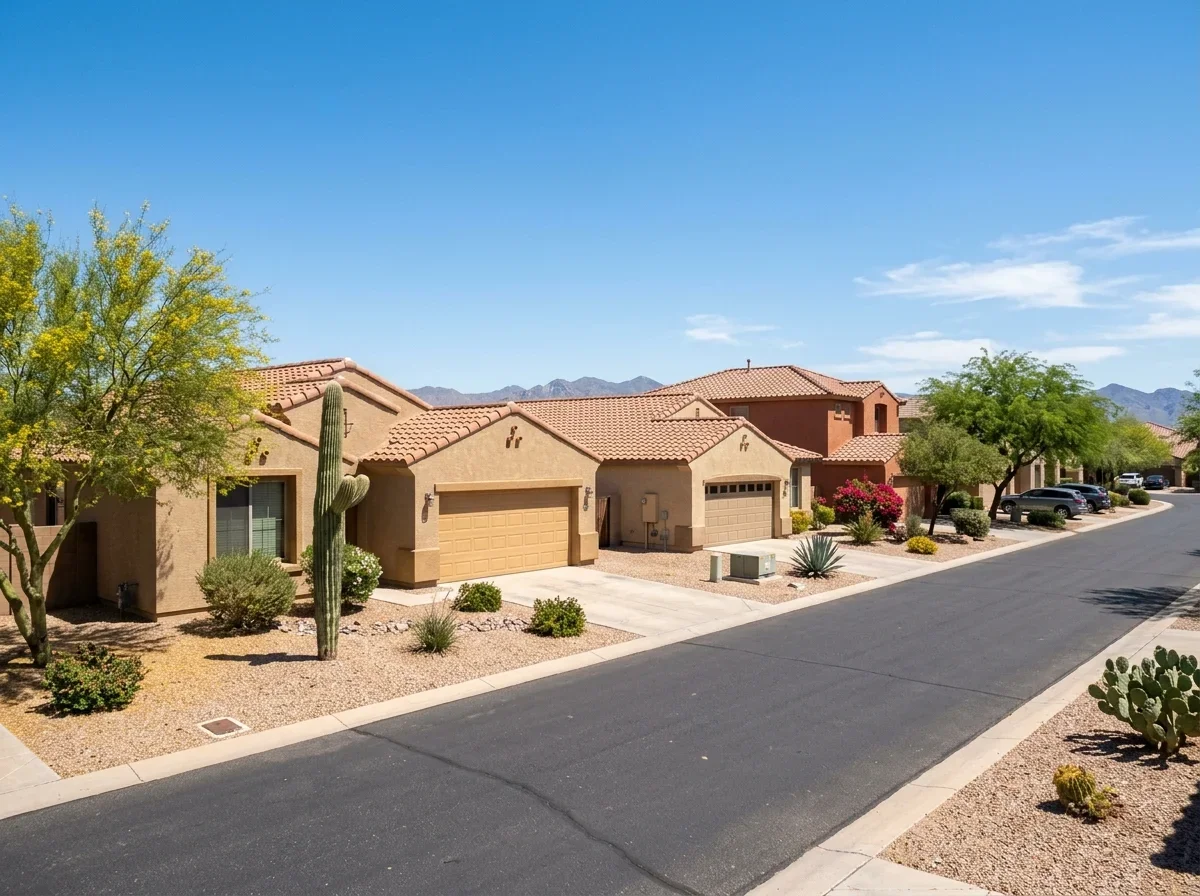 Desert neighborhood homes under a clear sunny sky