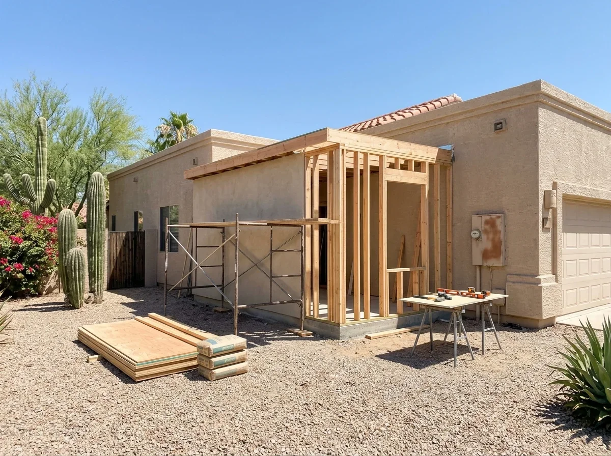 Home exterior with renovation work under way