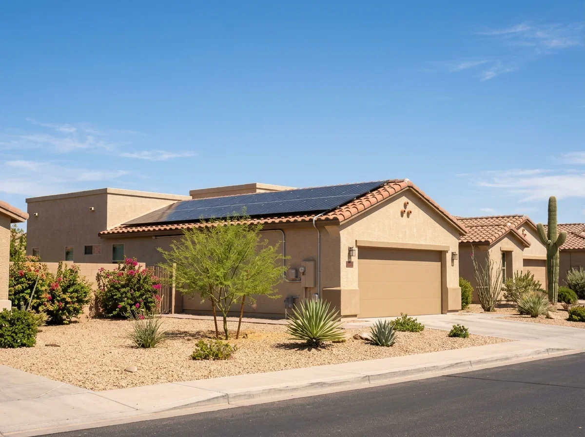 Rooftop solar panels on a single-story home